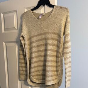 Alya Beige Striped V-Neck Sweater
